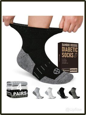 Men's Diabetic Ankle Socks 4 Pairs Bamboo Viscose Non Binding Seamless Toe